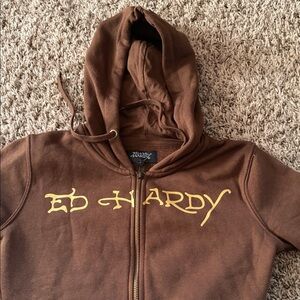 Ed Hardy woman's Brown Hoodie with Gold Text